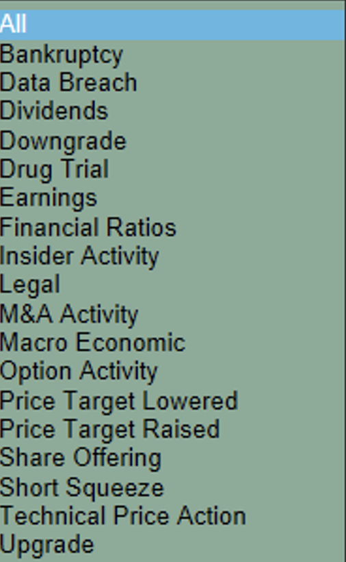 different topics that can be filtered