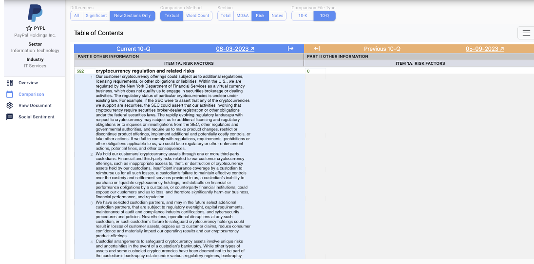UDT's comparison tool