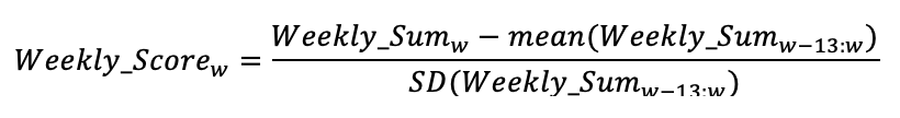 3) Rolling Weekly Score Standardized over previous Quarter equation